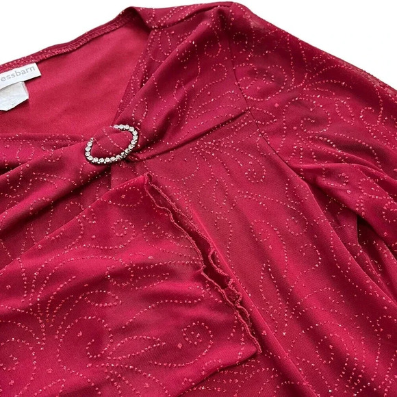 Dressbarn Red Glitter Brooch Blouse XL - Picture 2 of 3
